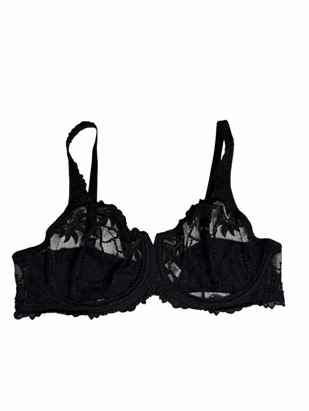 Y2K 2003 Victoria’s Secret black floral mesh underwire nylon bra size 38DD
